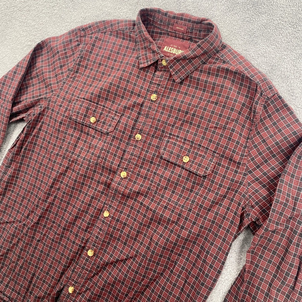Alesbury Button Down Shirt Mens Medium Red Plaid Long Sleeve Regular